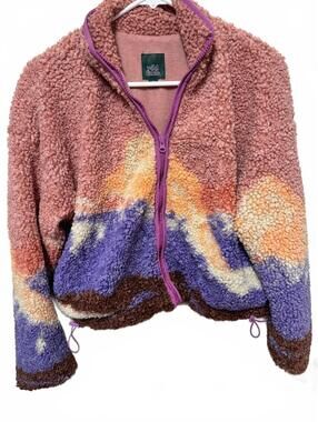 Wild Fable Mountain Landscape Sherpa Fleece Jacket Pink Purple XS